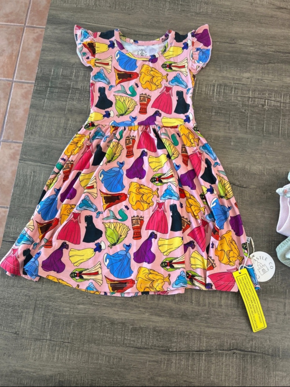 Girls' Pink Bamboo Dress with Colorful Princess Dress Prints